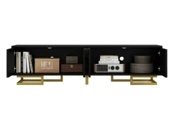 Móvel De Tv|ModernLuxe Móvel para TV 160×38×44,5 cm - 4 portas - Puxadores e pés dourados - Painel de partículas - Preto
