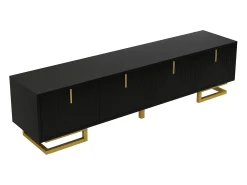 Móvel De Tv|ModernLuxe Móvel para TV 160×38×44,5 cm - 4 portas - Puxadores e pés dourados - Painel de partículas - Preto