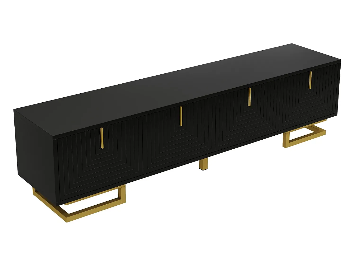 Móvel De Tv|ModernLuxe Móvel para TV 160×38×44,5 cm - 4 portas - Puxadores e pés dourados - Painel de partículas - Preto