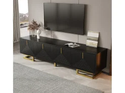 Móvel De Tv|ModernLuxe Móvel para TV 160×38×44,5 cm - 4 portas - Puxadores e pés dourados - Painel de partículas - Preto