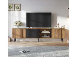 New ModernLuxe Móvel para TV 175×31,5×45 cm - 3 portas - Adequado para TV de 75 polegadas - natural + preto Natural claro