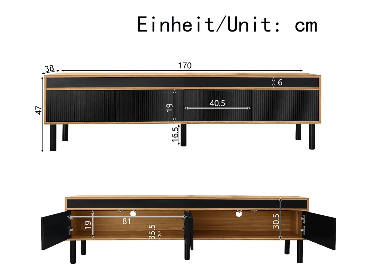 ModernLuxe Móvel para TV 170×38×47,7 cm - 3 portas - MDF + painel de partículas - natural +^ Móvel De Tv