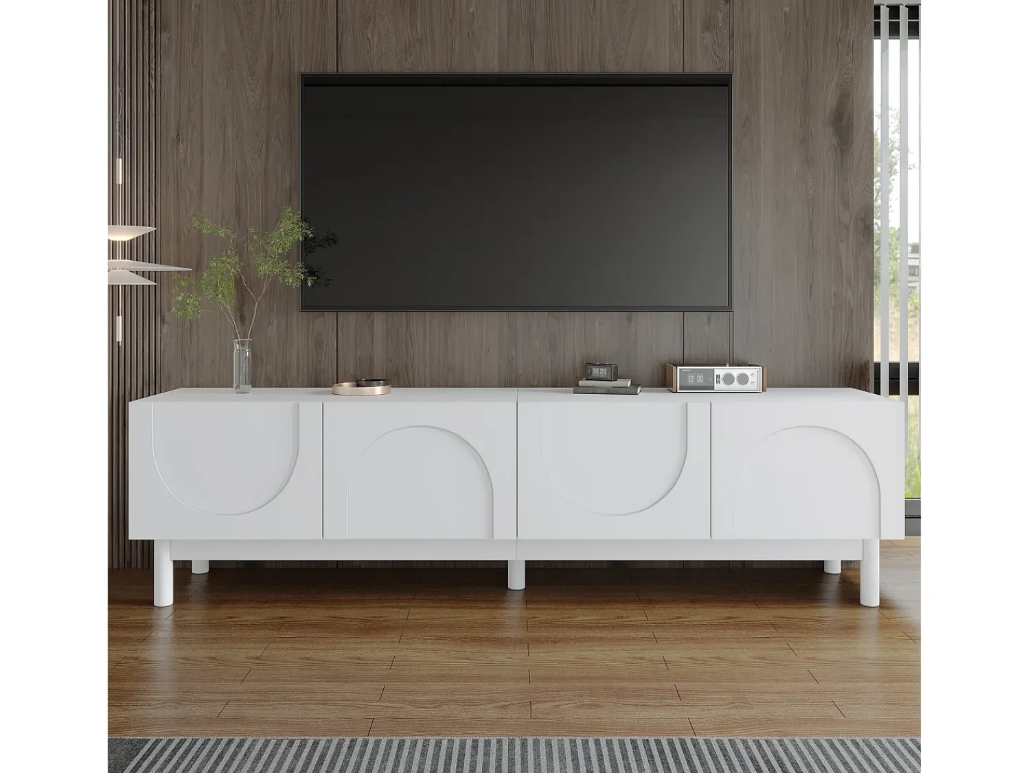 Móvel De Tv*ModernLuxe Móvel para TV 169×34×45,5 cm - 4 portas - pés em madeira maciça - painel de partículas - Branco