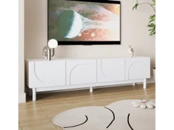 Móvel De Tv*ModernLuxe Móvel para TV 169×34×45,5 cm - 4 portas - pés em madeira maciça - painel de partículas - Branco