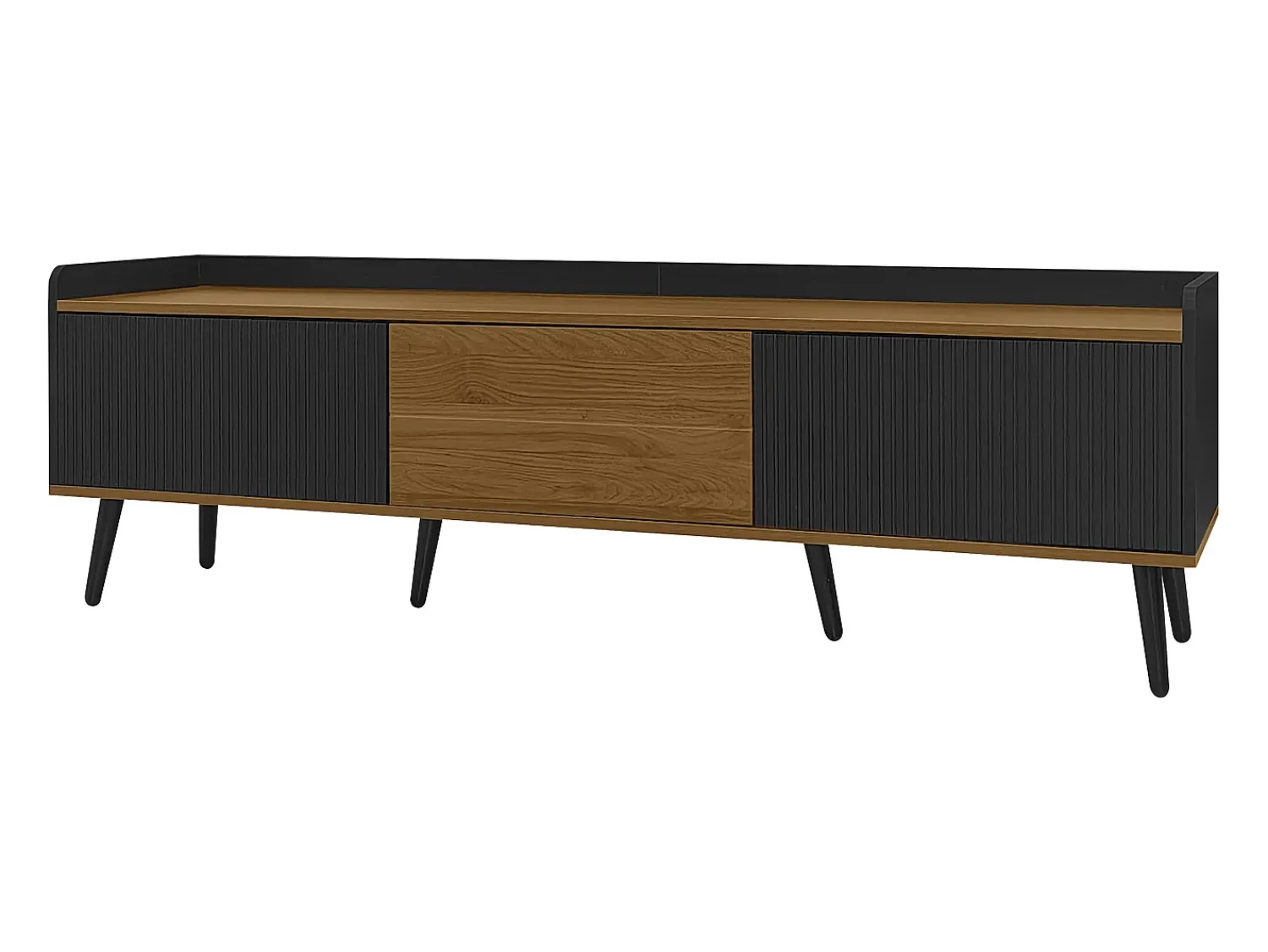 Móvel De Tv|ModernLuxe Móvel para TV 160×39×49,5 cm - com 3 portas - acabamento madeirado - pés de madeira maciça - MDF + painel de partículas - preto e natural Preto / Natural claro