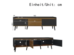Móvel De Tv|ModernLuxe Móvel para TV 160×39×49,5 cm - com 3 portas - acabamento madeirado - pés de madeira maciça - MDF + painel de partículas - preto e natural Preto / Natural claro