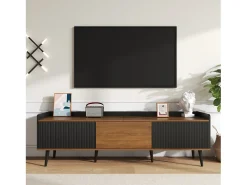 Móvel De Tv|ModernLuxe Móvel para TV 160×39×49,5 cm - com 3 portas - acabamento madeirado - pés de madeira maciça - MDF + painel de partículas - preto e natural Preto / Natural claro