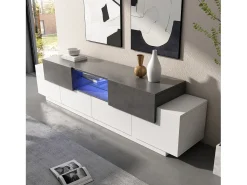 Móvel De Tv|ModernLuxe Móvel para TV 180×40×45 cm - com iluminação LED - com 2 gavetas e 4 portas - para TVs de 80/75/70/65/55 polegadas - branco/cinza Cinzento / Branco