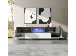 Móvel De Tv|ModernLuxe Móvel para TV 180×40×45 cm - com iluminação LED - com 2 gavetas e 4 portas - para TVs de 80/75/70/65/55 polegadas - branco/cinza Cinzento / Branco