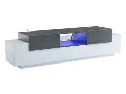 Móvel De Tv|ModernLuxe Móvel para TV 180×40×45 cm - com iluminação LED - com 2 gavetas e 4 portas - para TVs de 80/75/70/65/55 polegadas - branco/cinza Cinzento / Branco