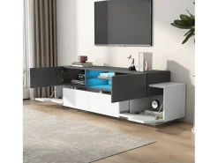 Móvel De Tv|ModernLuxe Móvel para TV 180×40×45 cm - com iluminação LED - com 2 gavetas e 4 portas - para TVs de 80/75/70/65/55 polegadas - branco/cinza Cinzento / Branco