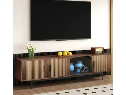 Online DripeX Móvel para TV 200 cm - com LED e porta de vidro - MDF e painel de partículas - Natural Natural escuro