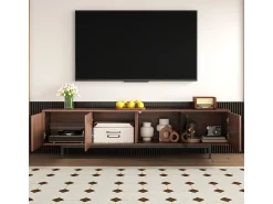 Online DripeX Móvel para TV 200 cm - com LED e porta de vidro - MDF e painel de partículas - Natural Natural escuro