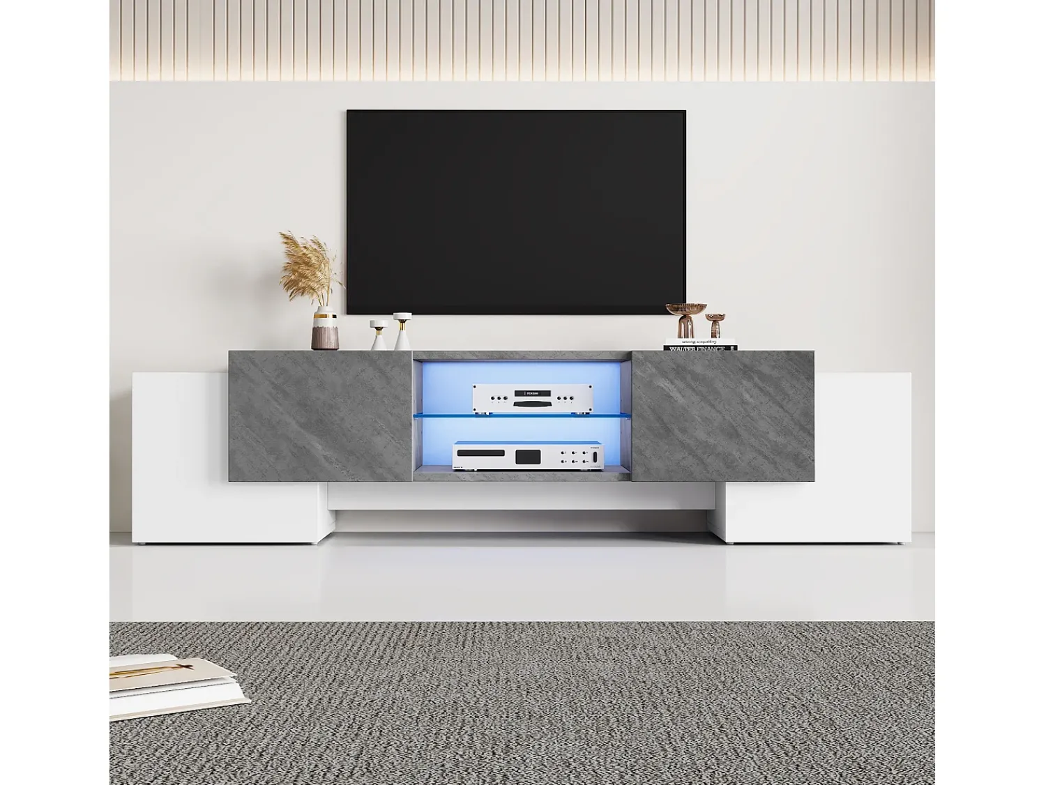 Móvel De Tv*ModernLuxe Móvel para TV - com 4 portas - com iluminação LED - para televisores 80/75/70/65/55 polegadas - branco + cinza Cinzento / Branco