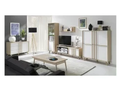 Meublorama Móvel para TV - HIFI estilo escandinavo coleção MALMO. Cor Carvalho Sonoma e branco fosco.^ Móvel De Tv