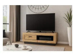 Móvel De Tv|Meublorama MÓVEL PARA TV - MÓVEL HI-FI MALAGA modelo pequeno. Ideal para sua sala de estar. Estilo moderno e na moda, tipo industrial, madeira e metal. Castanho