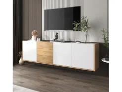 ModernLuxe Móvel para TV - pode ser pendurado na parede ou colocado no chão - Painel de partículas - branco e natural^ Móvel De Tv
