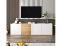 ModernLuxe Móvel para TV - pode ser pendurado na parede ou colocado no chão - Painel de partículas - branco e natural^ Móvel De Tv