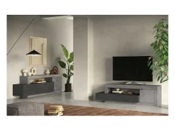 Móvel De Tv*Meublorama Móvel para TV 1 porta 2 gavetas DOMI. Acabamento cor concreto e cinza antracite Cinzento