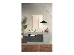 Móvel De Tv*Meublorama Móvel para TV 1 porta 2 gavetas DOMI. Acabamento cor concreto e cinza antracite Cinzento