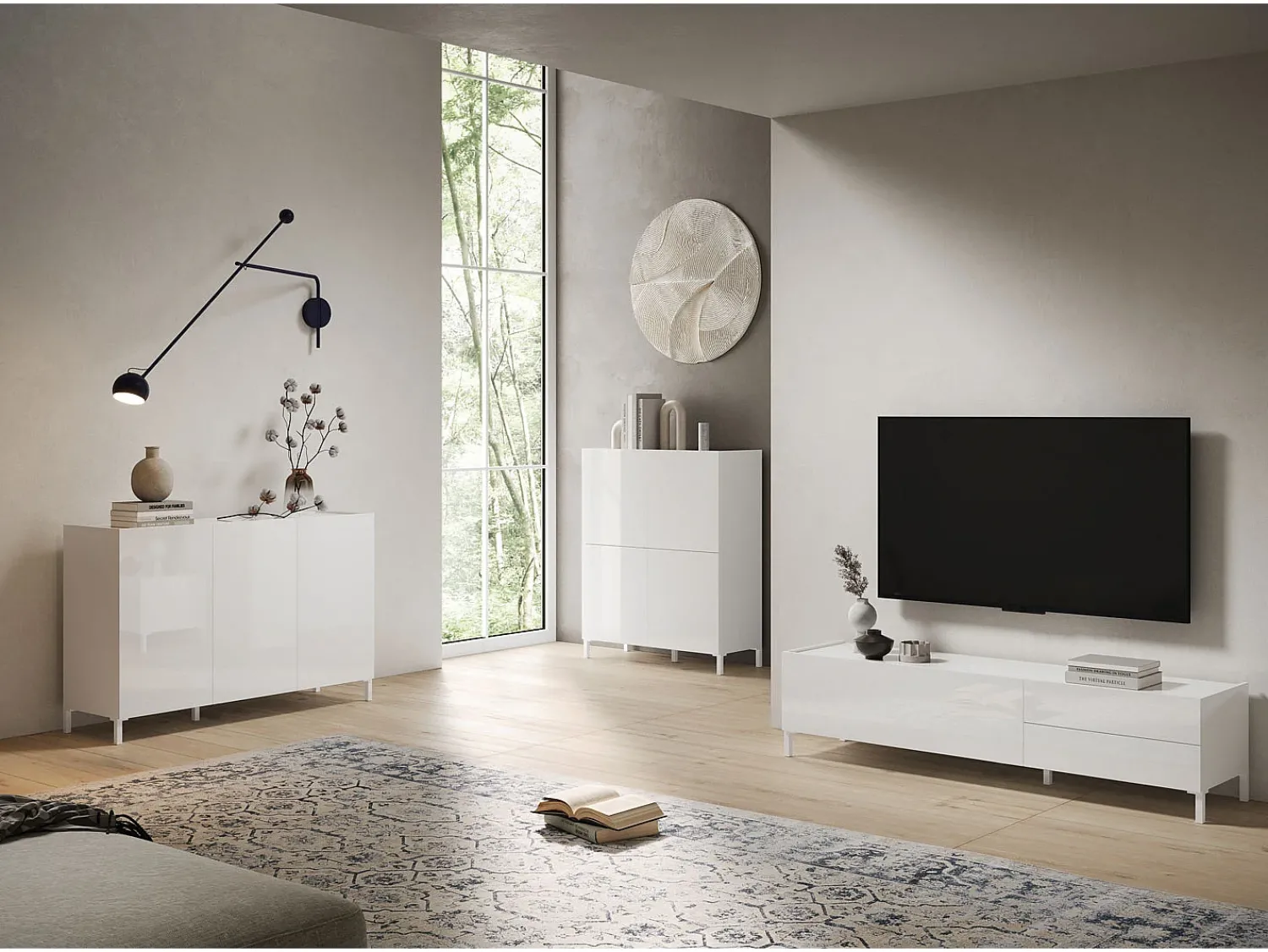 Clearance ITAMOBY Móvel para TV 1 porta abatible e 2 gavetas 160x42x40 cm Solaria brilhante Branco