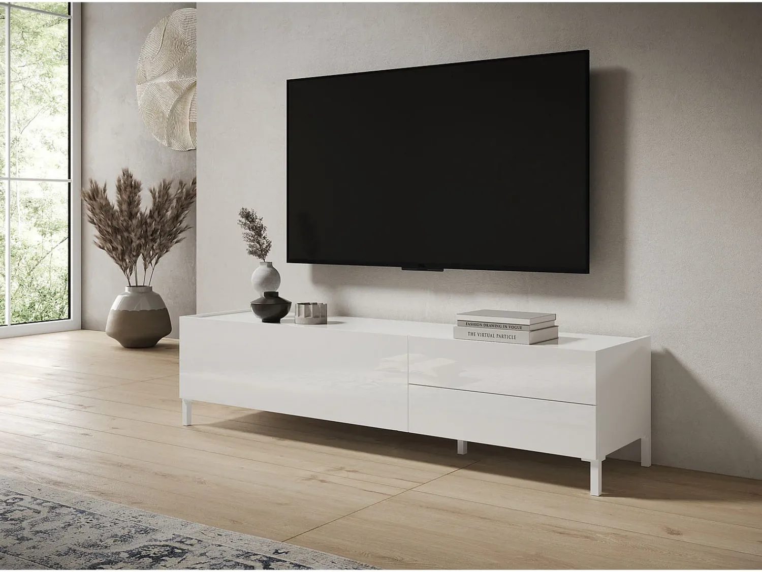 Clearance ITAMOBY Móvel para TV 1 porta abatible e 2 gavetas 160x42x40 cm Solaria brilhante Branco