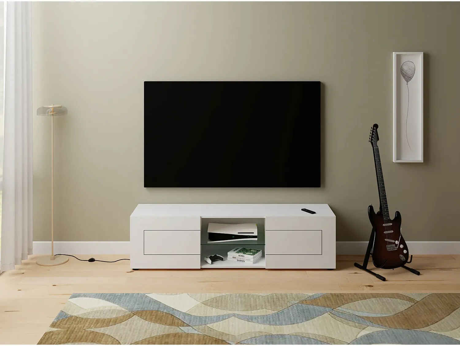 Móvel De Tv|ITAMOBY Móvel para TV 2 portas com vão aberto 150x40x40 cm Elios brilhante Branco