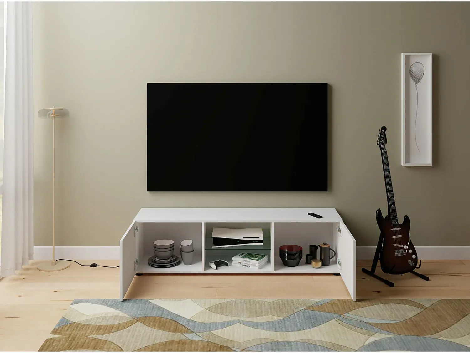 Móvel De Tv|ITAMOBY Móvel para TV 2 portas com vão aberto 150x40x40 cm Elios brilhante Branco