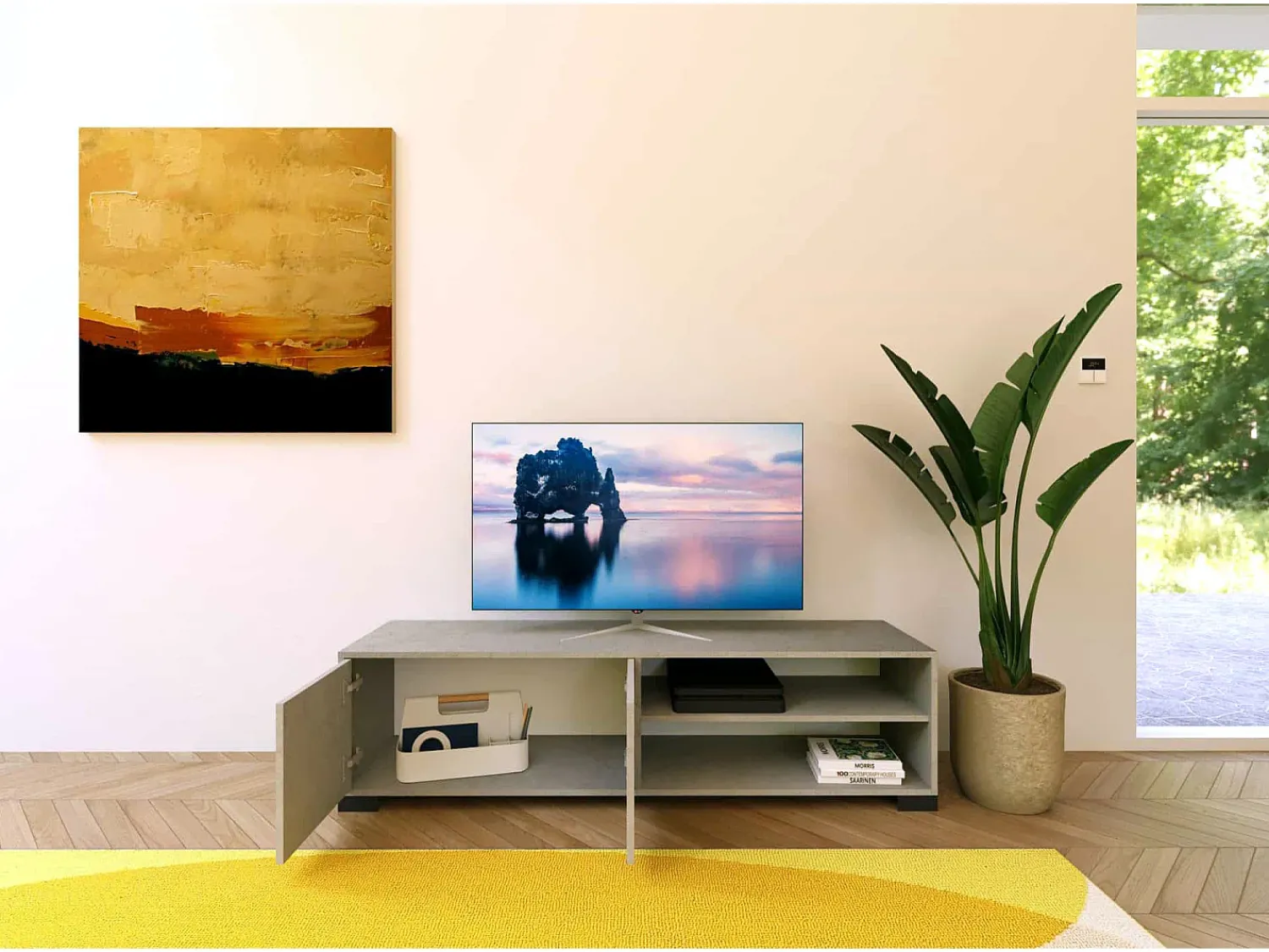 ITAMOBY Móvel para TV 2 portas e prateleira aberta 150x40x40 cm Lumina caxemira^ Móvel De Tv