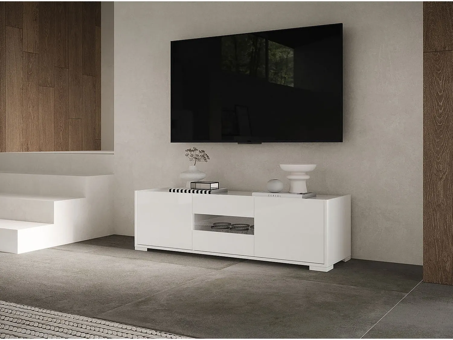 Móvel De Tv*ITAMOBY Móvel para TV 3 portas 130x40x48 cm Riflesso brilhante Branco