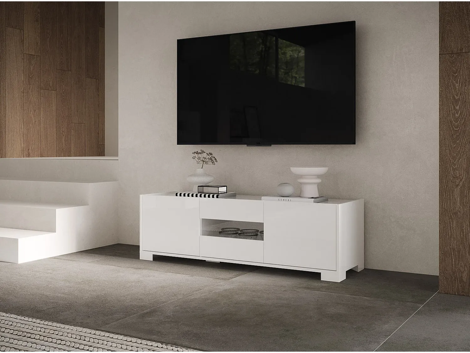 Móvel De Tv*ITAMOBY Móvel para TV 3 portas 130x40x48 cm Riflesso brilhante Branco