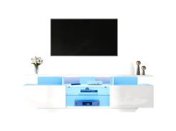 Móvel De Tv*ModernLuxe Móvel para TV alto brilho 160x40x45cm - com 2 portas e 8 prateleiras - com iluminação LED - MDF - Branco