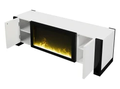 Discount Móvel para TV, aparador baixo com efeito de chama de lareira elétrica, sem função de aquecimento, branco Preto