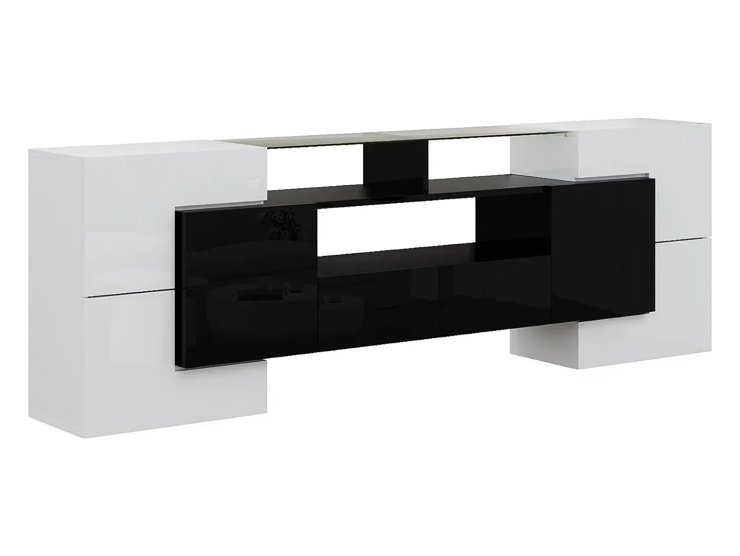 Clearance Móvel para TV baixo de 200 cm, com iluminação LED, design moderno e elegante superfície de vidro, para sala de estar, . Branco