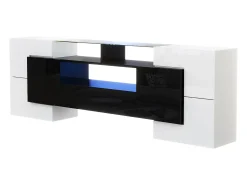 Clearance Móvel para TV baixo de 200 cm, com iluminação LED, design moderno e elegante superfície de vidro, para sala de estar, . Branco