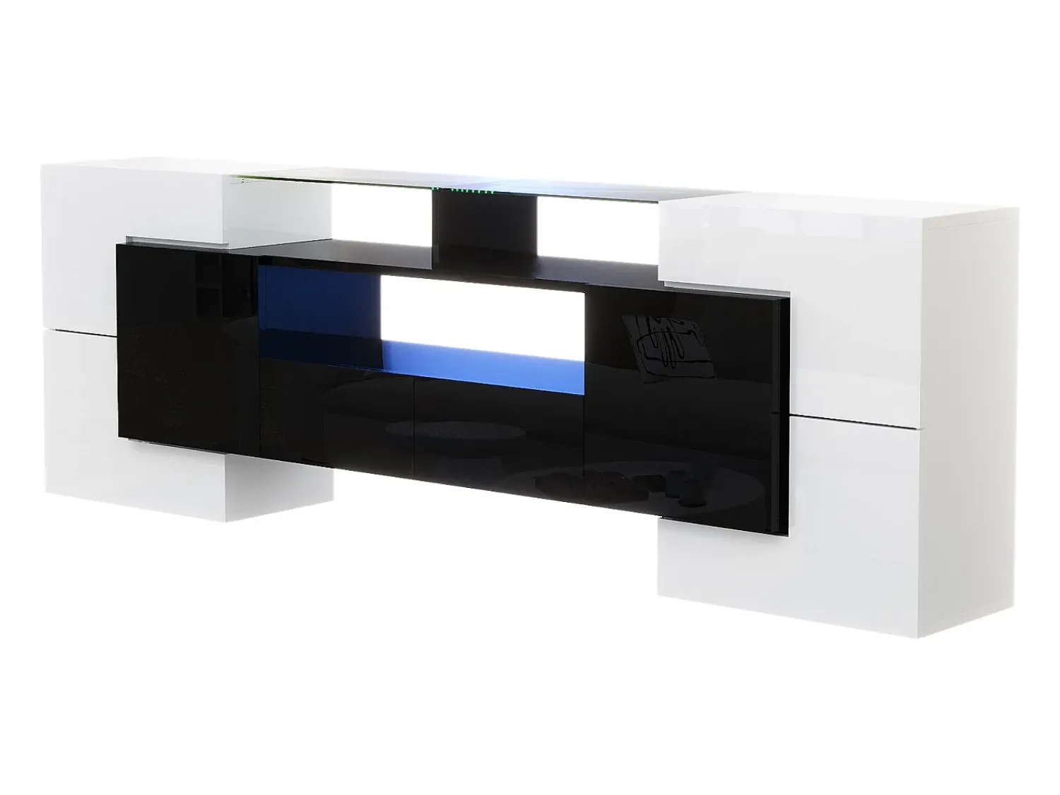 Clearance Móvel para TV baixo de 200 cm, com iluminação LED, design moderno e elegante superfície de vidro, para sala de estar, . Branco