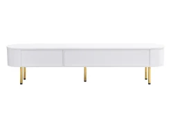 New Móvel para TV baixo, tampo curvo, gavetas, pés dourados, para sala de estar, 174x35x41cm, Branco