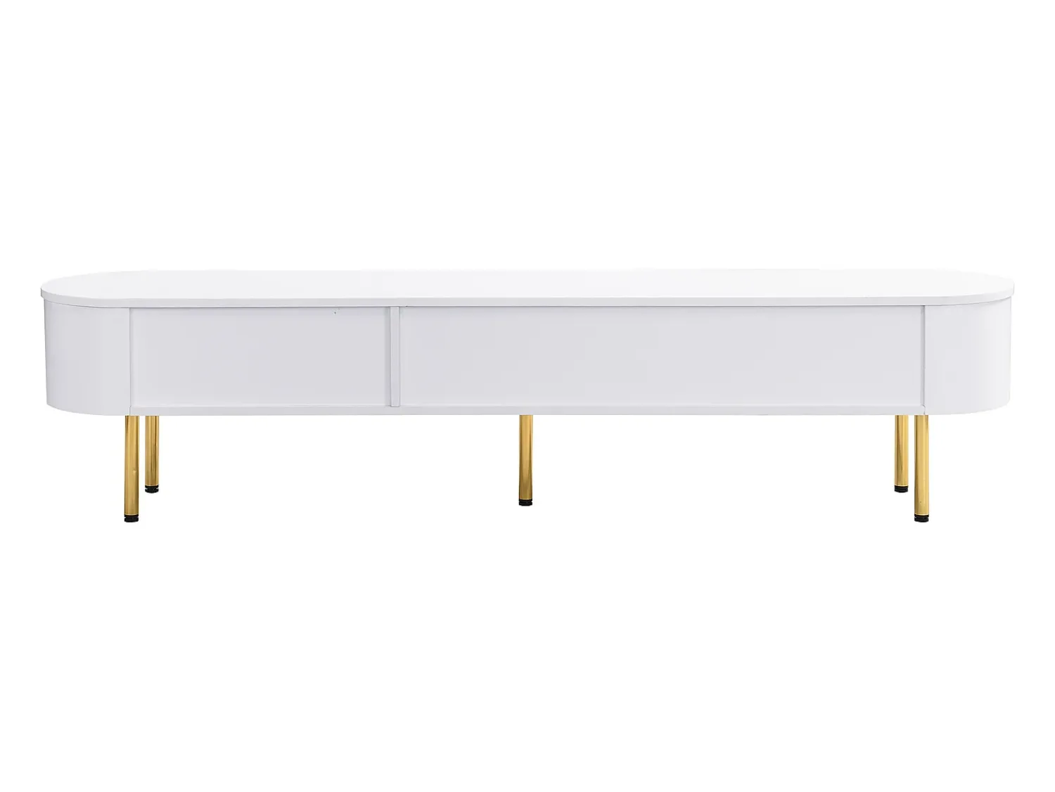 New Móvel para TV baixo, tampo curvo, gavetas, pés dourados, para sala de estar, 174x35x41cm, Branco