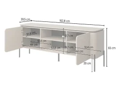 Móvel De Tv*Meublorama Móvel para TV BELLA com 2 portas – Acabamento Congo fosco – Design arredondado e pés de metal preto Bege
