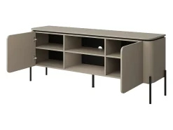 Móvel De Tv*Meublorama Móvel para TV BELLA com 2 portas – Acabamento Congo fosco – Design arredondado e pés de metal preto Bege