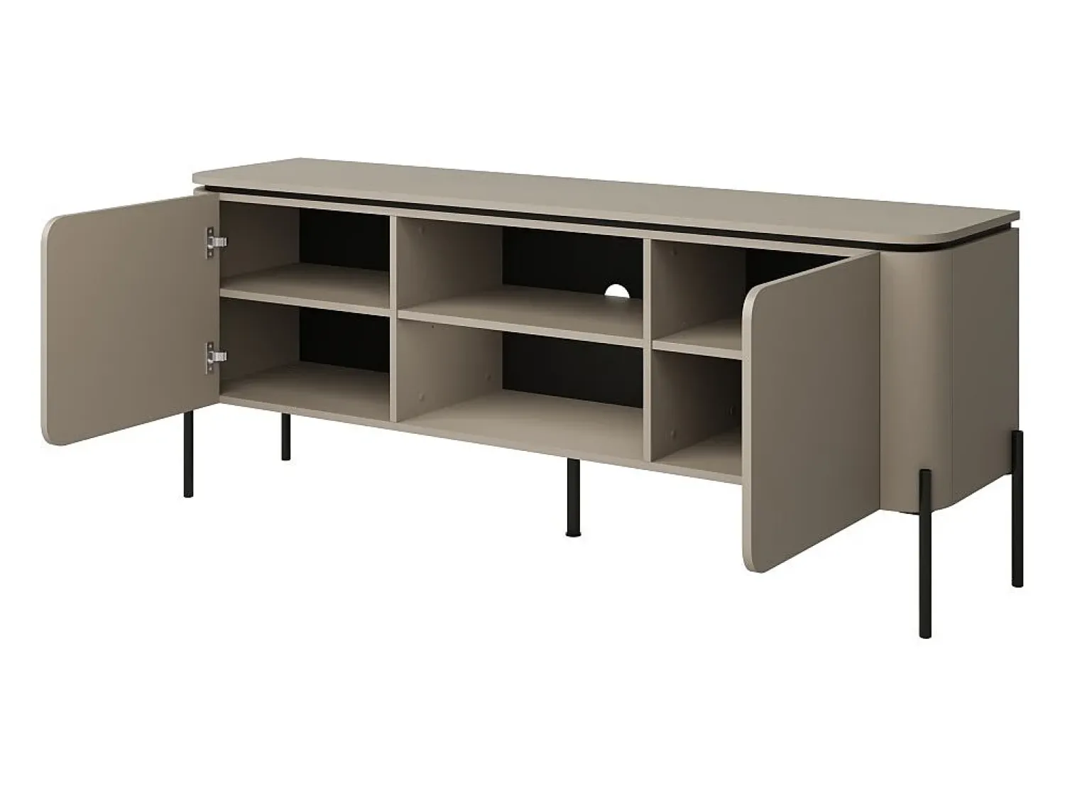 Móvel De Tv*Meublorama Móvel para TV BELLA com 2 portas – Acabamento Congo fosco – Design arredondado e pés de metal preto Bege