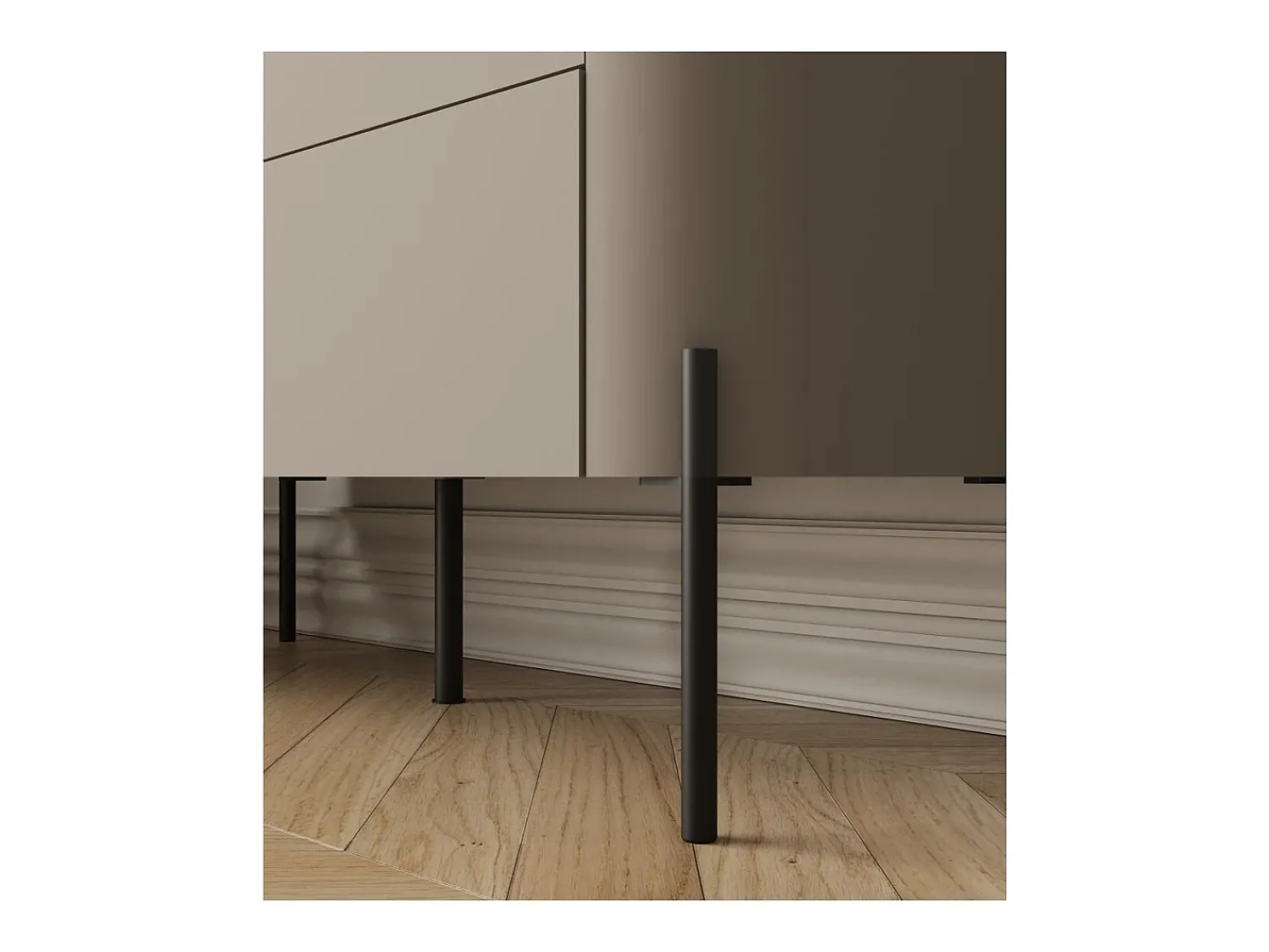 Móvel De Tv*Meublorama Móvel para TV BELLA com 2 portas – Acabamento Congo fosco – Design arredondado e pés de metal preto Bege