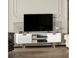 Móvel De Tv| Móvel para TV , 150 × 39 × 50 cm, com 2 armários e 2 prateleiras, para TVs de até 65 polegadas. Ideal para sala de estar. Branco