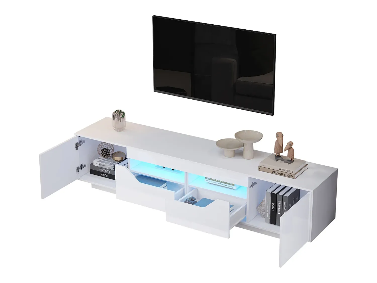 Móvel De Tv*Hauss Spole Móvel para TV , 180 x 40 x 45 cm - 2 gavetas e 2 portas - Acabamento lacado brilhante Branco