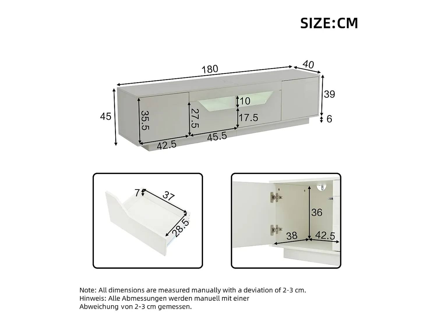 Móvel De Tv*Hauss Spole Móvel para TV , 180 x 40 x 45 cm - 2 gavetas e 2 portas - Acabamento lacado brilhante Branco
