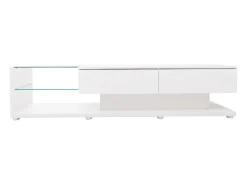 Móvel De Tv|Hauss Spole Móvel para TV brilhante com iluminação LED, 2 gavetas e 2 prateleiras em vidro - Madeira PB Branco
