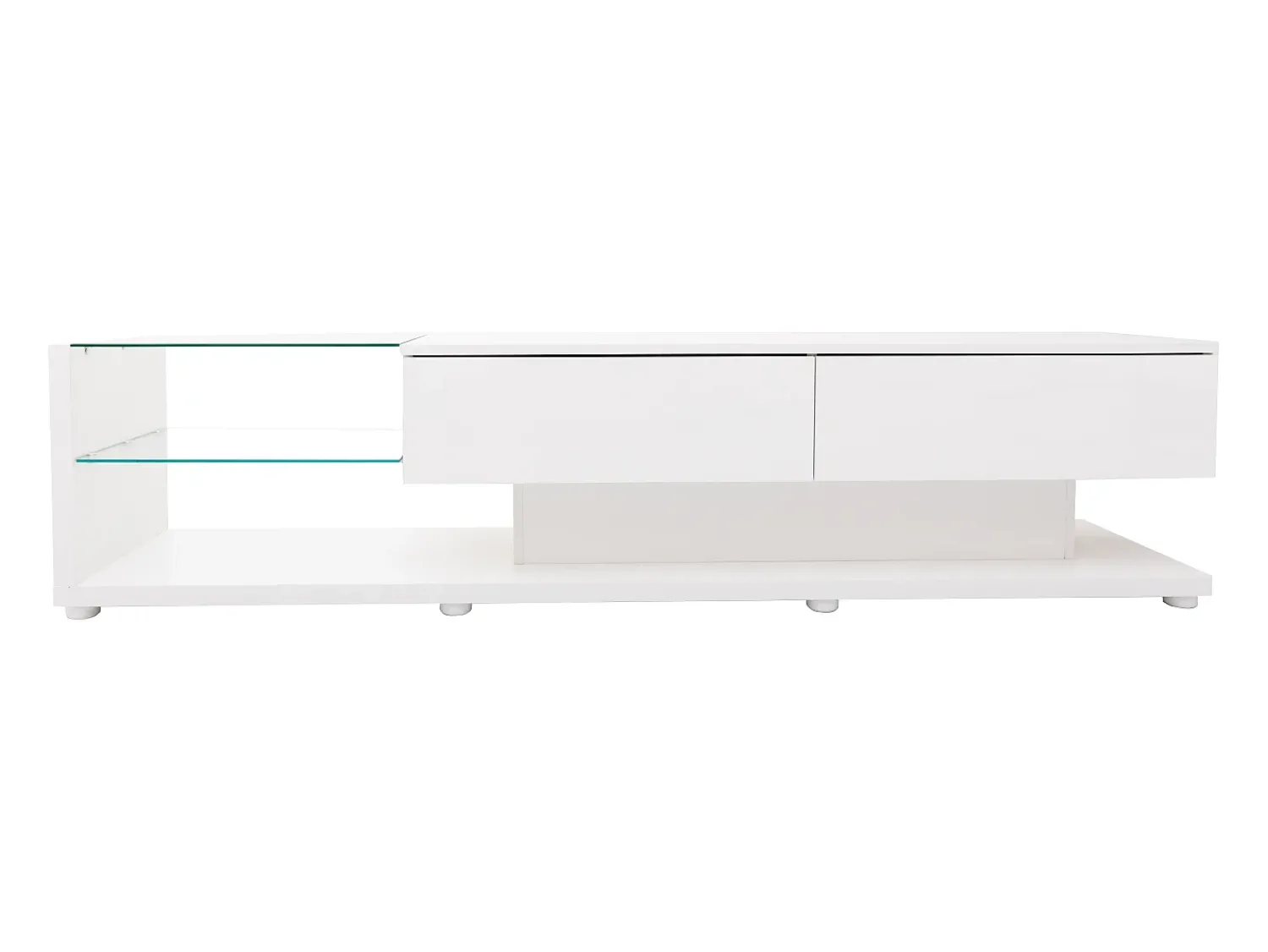 Móvel De Tv|Hauss Spole Móvel para TV brilhante com iluminação LED, 2 gavetas e 2 prateleiras em vidro - Madeira PB Branco