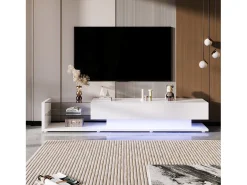 Móvel De Tv|Hauss Spole Móvel para TV brilhante com iluminação LED, 2 gavetas e 2 prateleiras em vidro - Madeira PB Branco