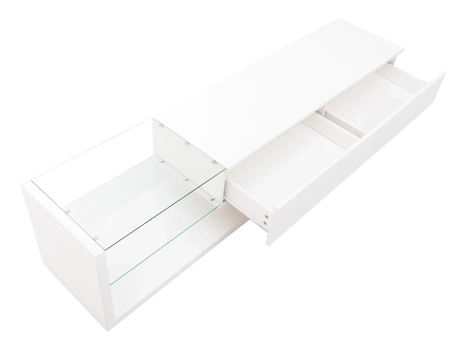 Móvel De Tv|Hauss Spole Móvel para TV brilhante com iluminação LED, 2 gavetas e 2 prateleiras em vidro - Madeira PB Branco