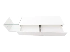 Móvel De Tv|Hauss Spole Móvel para TV brilhante com iluminação LED, 2 gavetas e 2 prateleiras em vidro - Madeira PB Branco